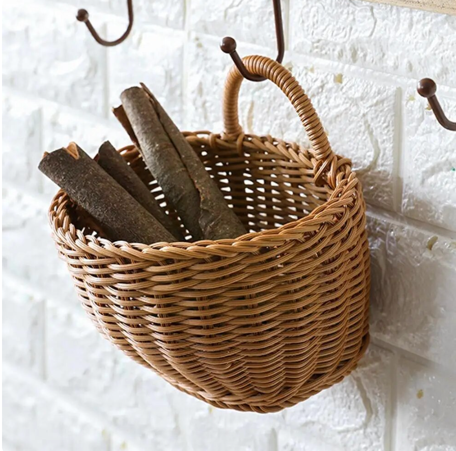 Natural decor handwoven wall baskets (set of 2) for versatile home organization & rustic style.