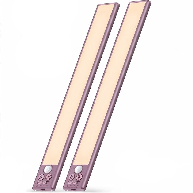 Quick-install magnetic under cabinet LED lights with motion sensor, ideal for kitchen, closet, or home lighting.