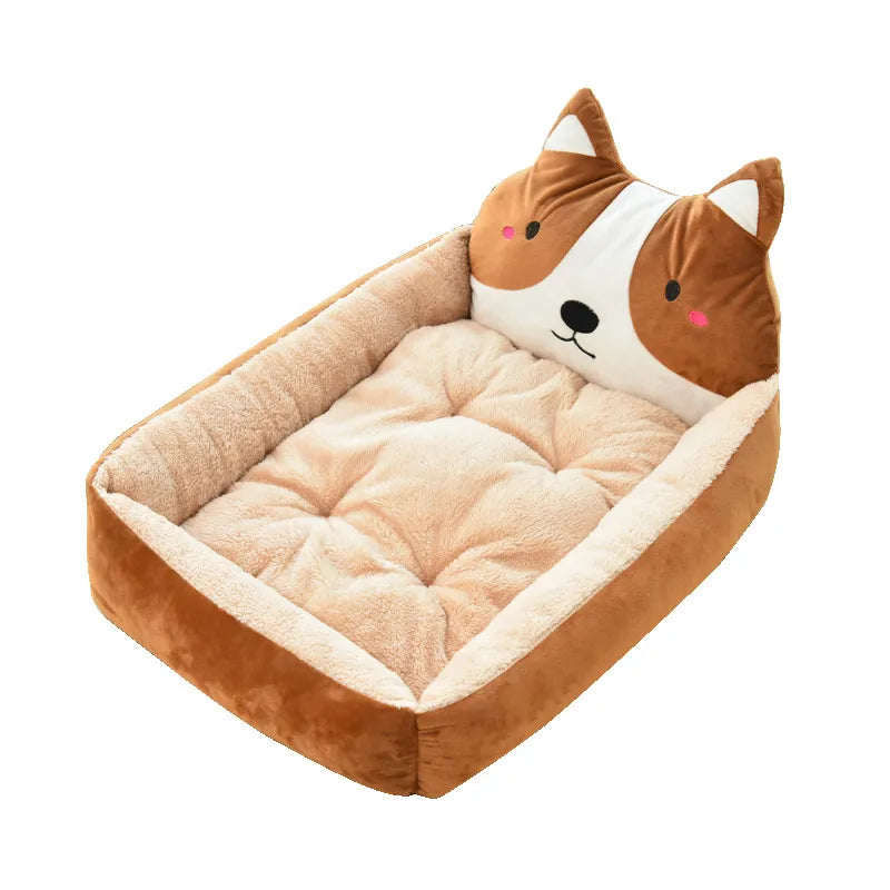 Cozy pet bed, plush animal head design (Shiba Inu), suitable for cats and small dogs