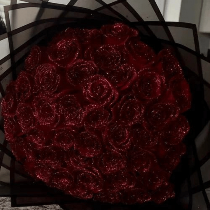 Decorative shimmering glitter rose, an everlasting flower for elegant home & table decor.