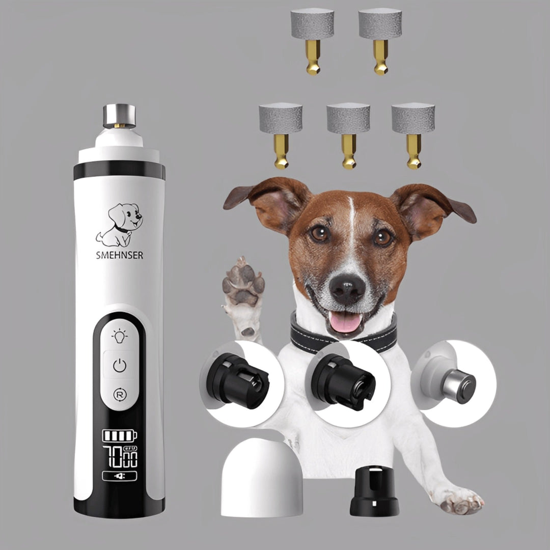 Silent electric pet nail grinder for dogs and cats, rechargeable for quiet grooming and pet care.