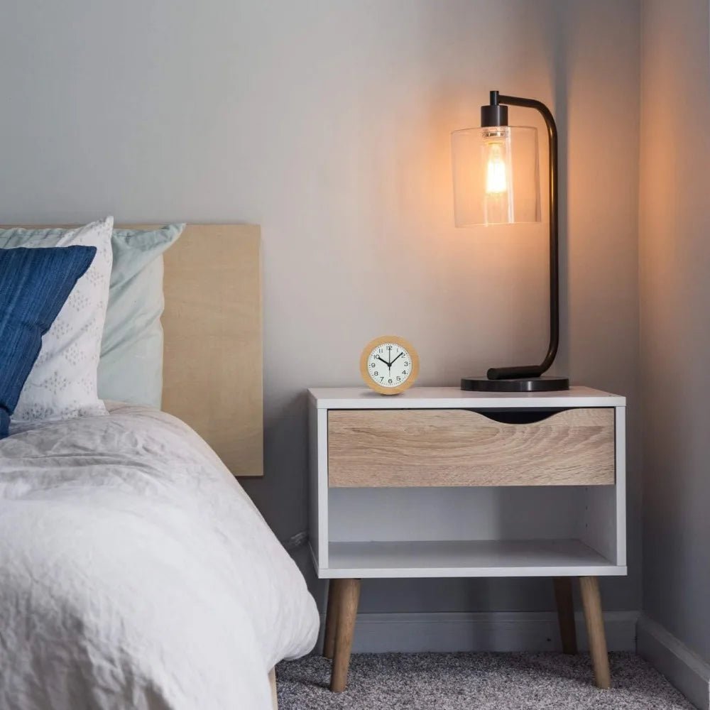 Modern wooden alarm clock, completely silent. Perfect natural home decor for a serene bedroom.