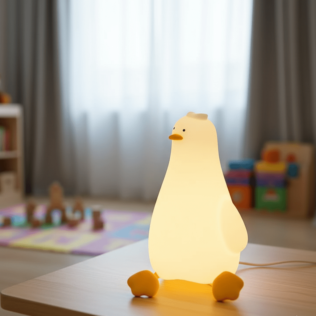 Silicone night light for kids, gentle glow, cute animal shape, child safe for nursery decor.