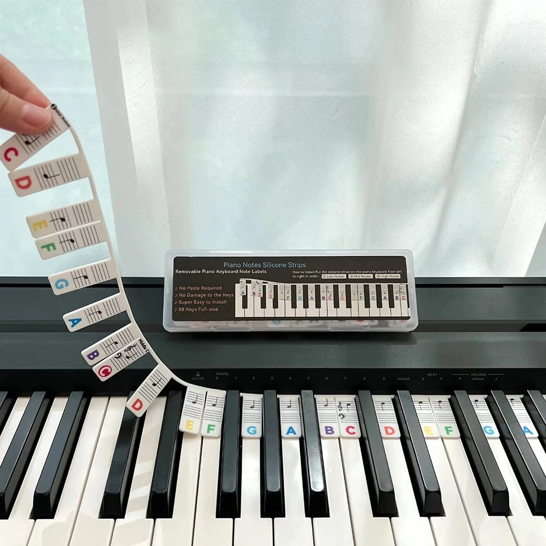 Reusable beginner piano note guide & keyboard accessory. Simplifies learning piano notes and music theory for new students.