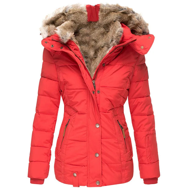 Soft fur-lined Sisica women's winter jacket. Cozy, warm outerwear for ladies, perfect for cold weather style.