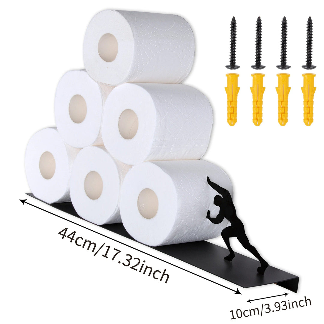 Decorative freestanding bathroom storage shelf with playful elements, ideal for modern toilet paper & towel organization.