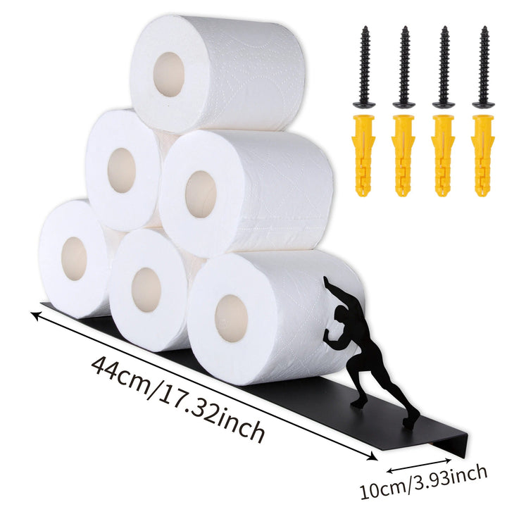 Decorative freestanding bathroom storage shelf with playful elements, ideal for modern toilet paper & towel organization.