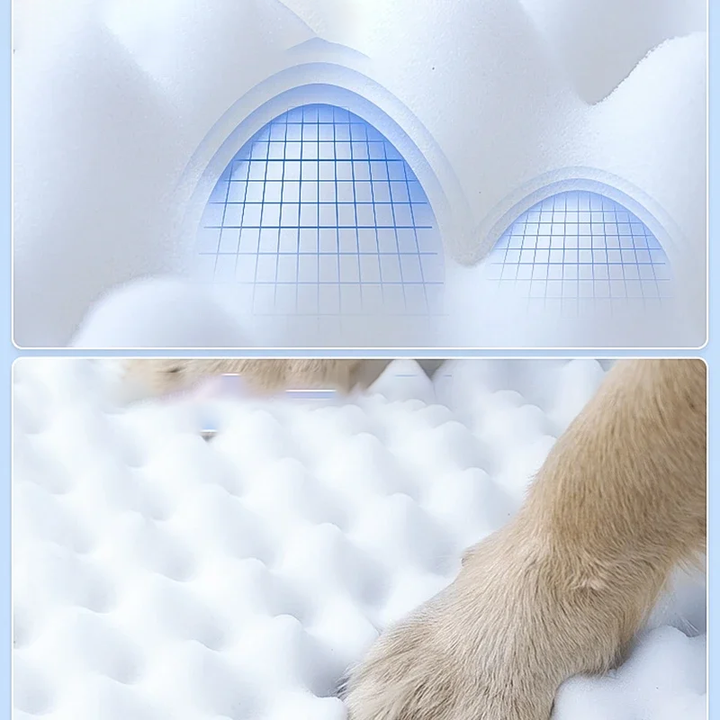 Sky blue cooling dog bed featuring memory foam for summer comfort, ideal pet supplies.