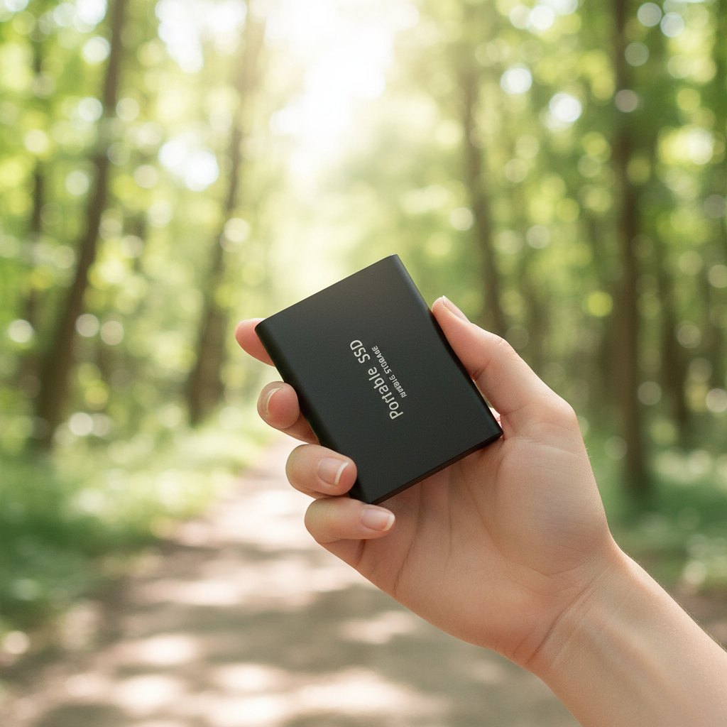 Sleek 128TB Portable External SSD for ultra-fast data storage & backup. High capacity USB-C mobile accessory.