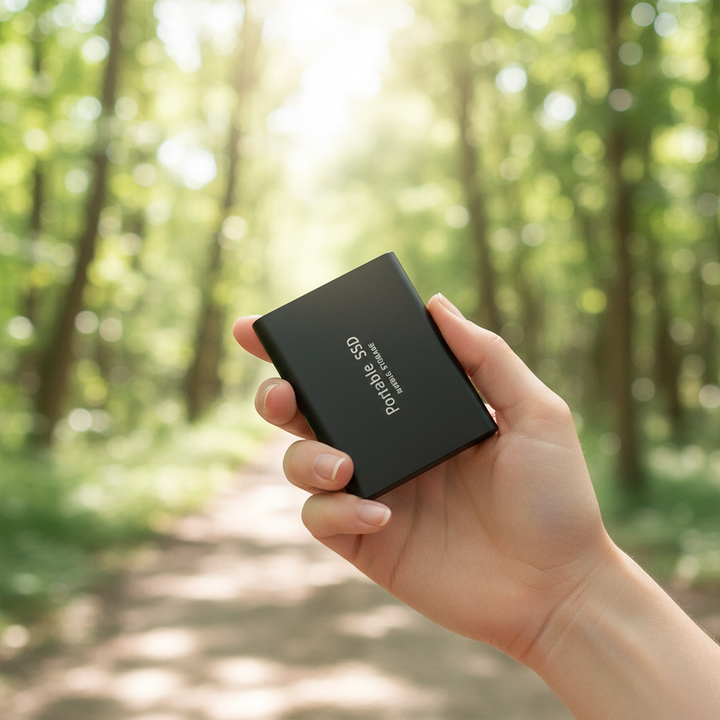 Sleek 128TB Portable External SSD for ultra-fast data storage & backup. High capacity USB-C mobile accessory.