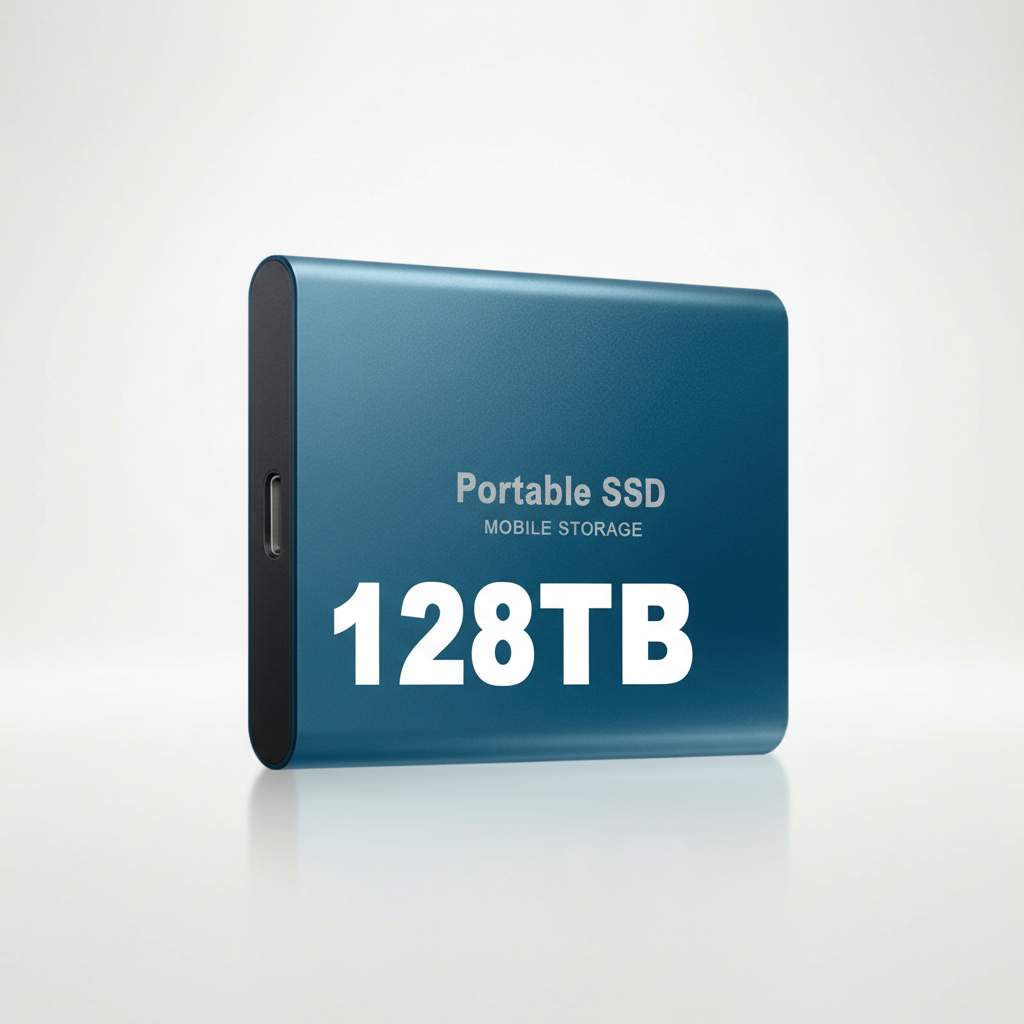 Powerful 128TB Portable External SSD, delivering ultra-fast digital storage for data backup & seamless transfer.