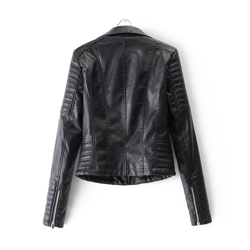 Chic women's black zippered biker jacket. A versatile and fashionable everyday outerwear with modern style.