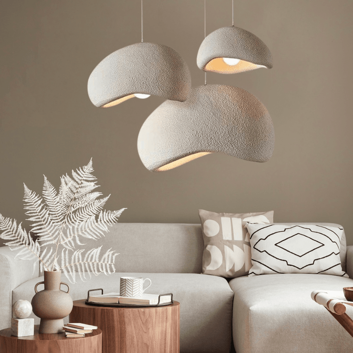 Contemporary white LED pendant lamp, adjustable height and dimmable for versatile home lighting.