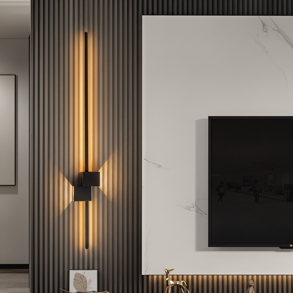 Sleek LED wall light, contemporary indirect ambient lighting, perfect for minimalist hallway or bedroom.