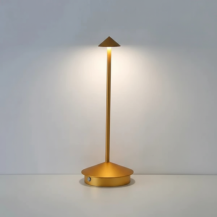 GlowArrow portable LED table lamp, minimalist design, offering warm ambient light & modern style.