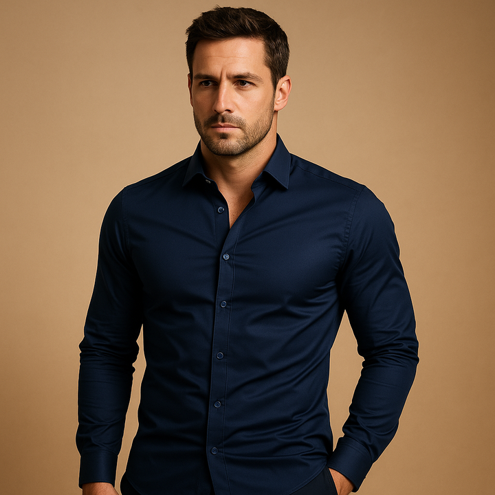 Flattering men's slim fit shirt, a modern button-up offering comfort and style for office wear or smart casual menswear.
