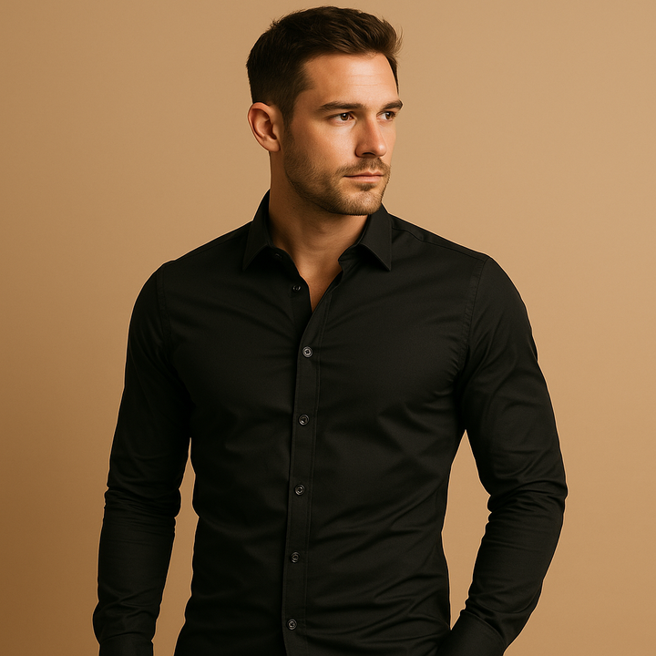 Men's slim fit button-up shirt in a modern style, perfect for smart casual or office wear.