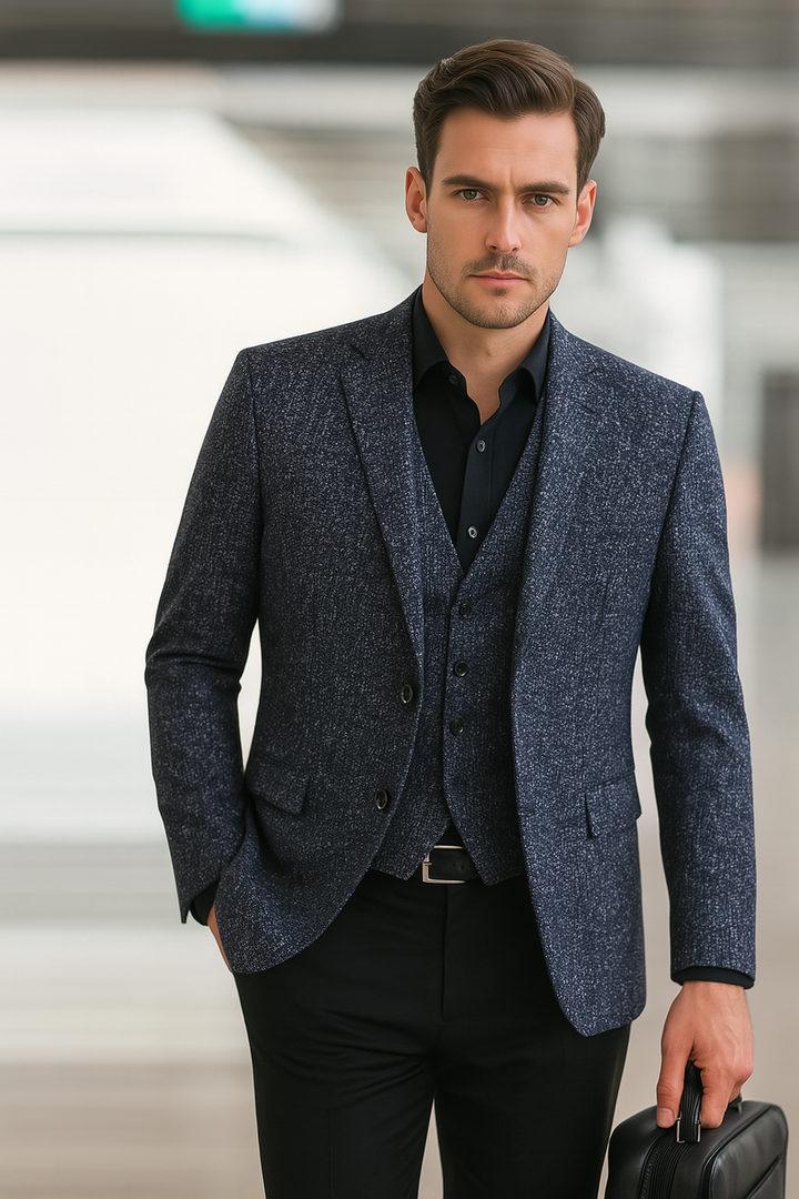 Lightweight men's spring blazer featuring a subtle texture, ideal for warm weather and versatile styling.