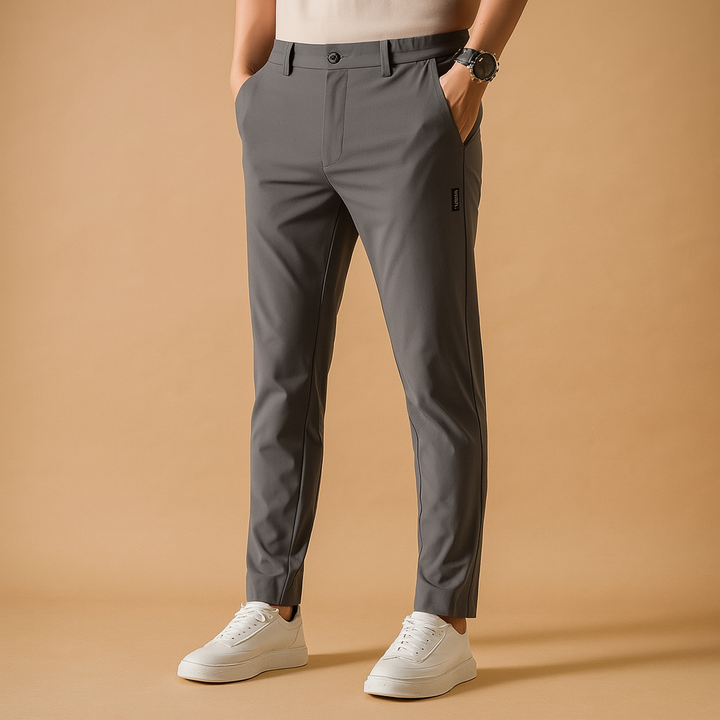 Comfortable Dark Gray Men's Slim-Fit Sport Pants. Flexible, quick-dry activewear, ideal for workouts & casual wear.
