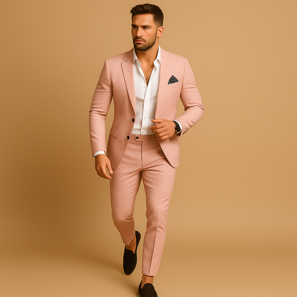 Navy blue men's slim fit suit, a sleek two-piece set with tailored blazer and trousers for a polished, formal look.