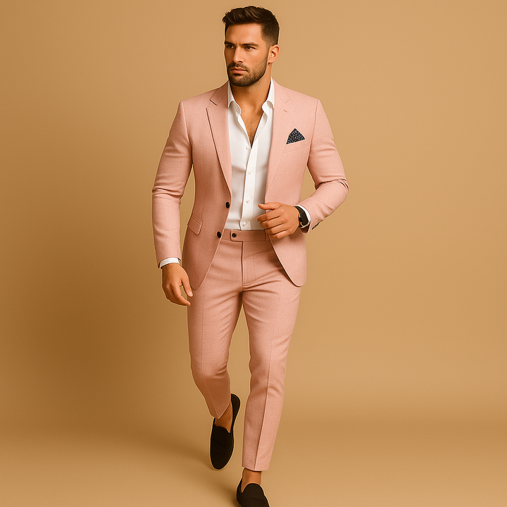 Navy blue men's slim fit suit, a sleek two-piece set with tailored blazer and trousers for a polished, formal look.