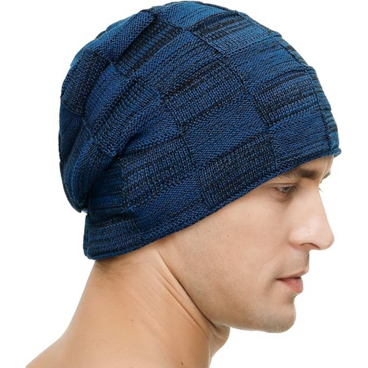 Luca style unisex slouchy knitted beanie, perfect for cold weather comfort & a trendy casual outfit.