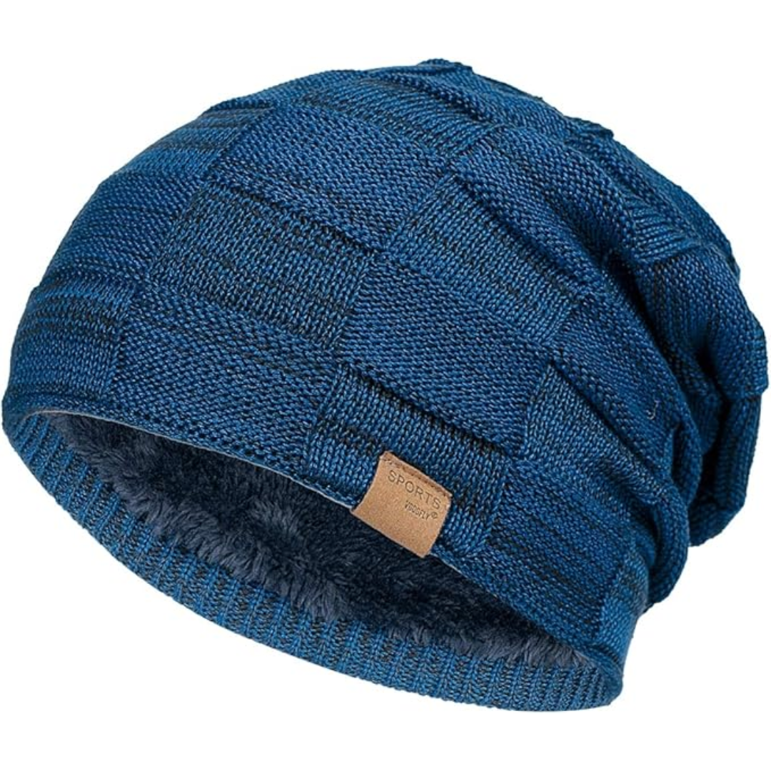 Warm & soft knitted slouchy hat, essential unisex beanie for cold weather fashion & comfort.