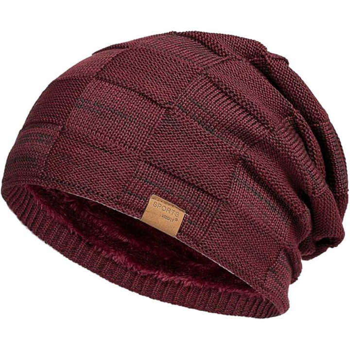 Warm knitted slouchy beanie, perfect unisex winter hat for cold weather & everyday comfort.