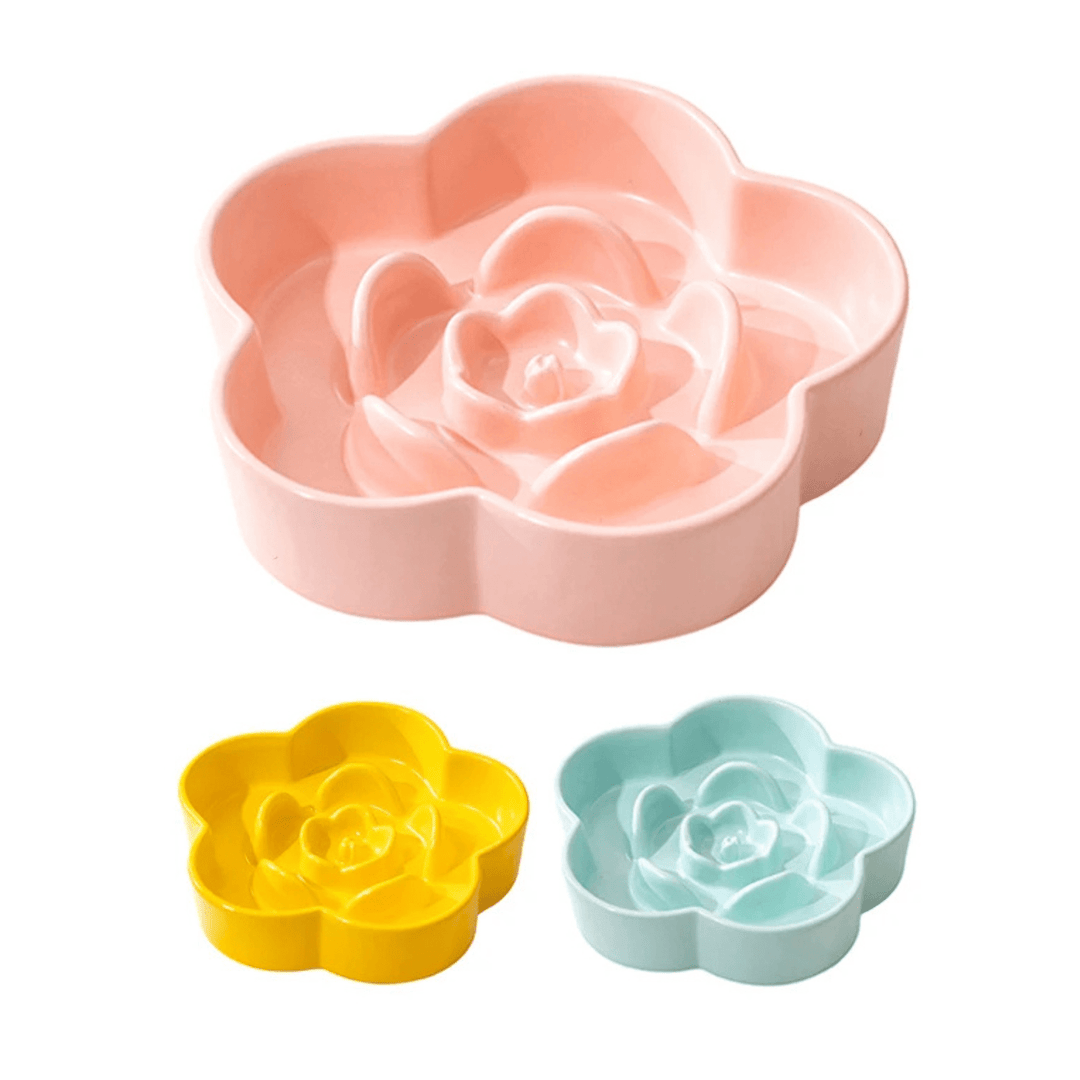 White ceramic slow feeder dog bowl, 6.7in, pet supplies for small dogs, non-slip base