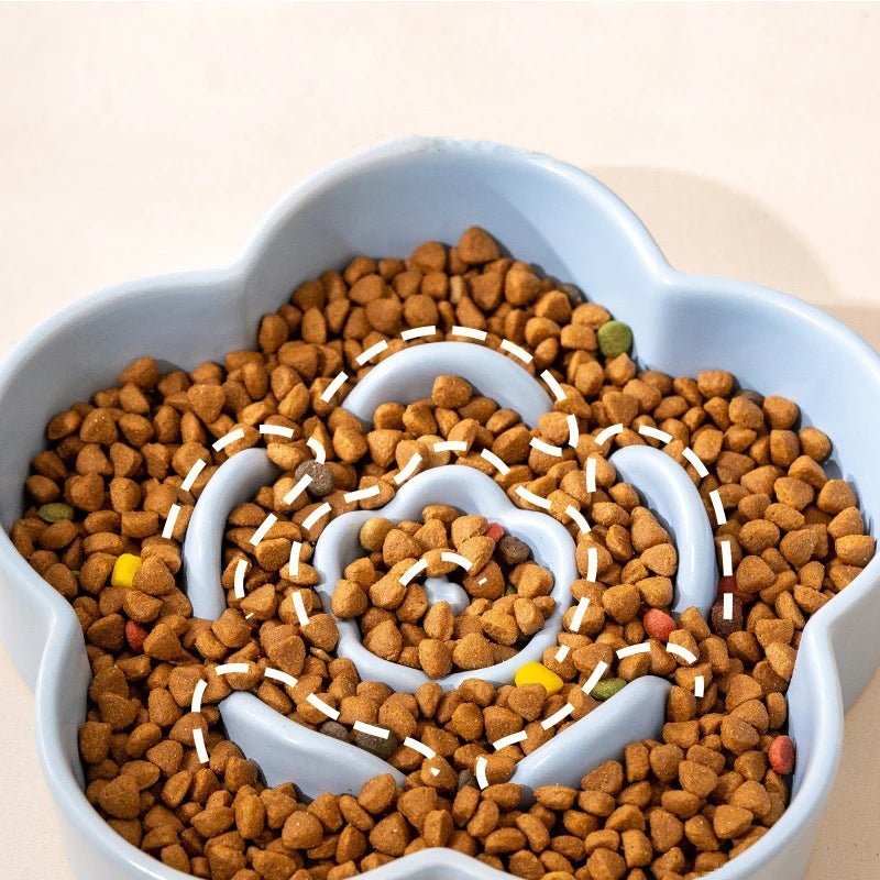Anti-gobble 6.7in ceramic slow feeder bowl for small dogs, aids digestion, dishwasher safe