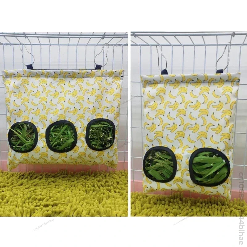 Small animal hay feeder bag, Oxford fabric, with metal hook for rabbit, guinea pig cage