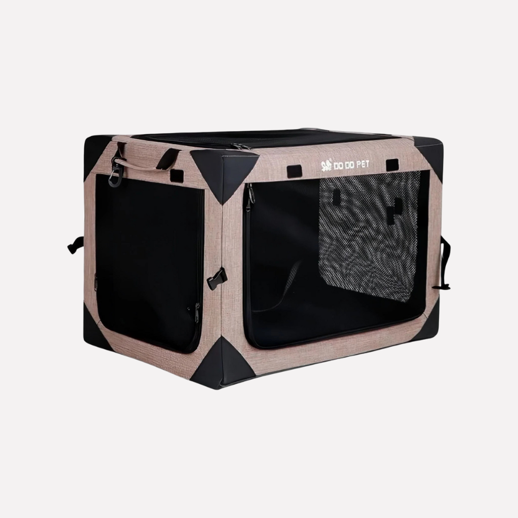Foldable pet car seat in grey, for small dogs & cats, with a zippered mesh cover, on a back seat