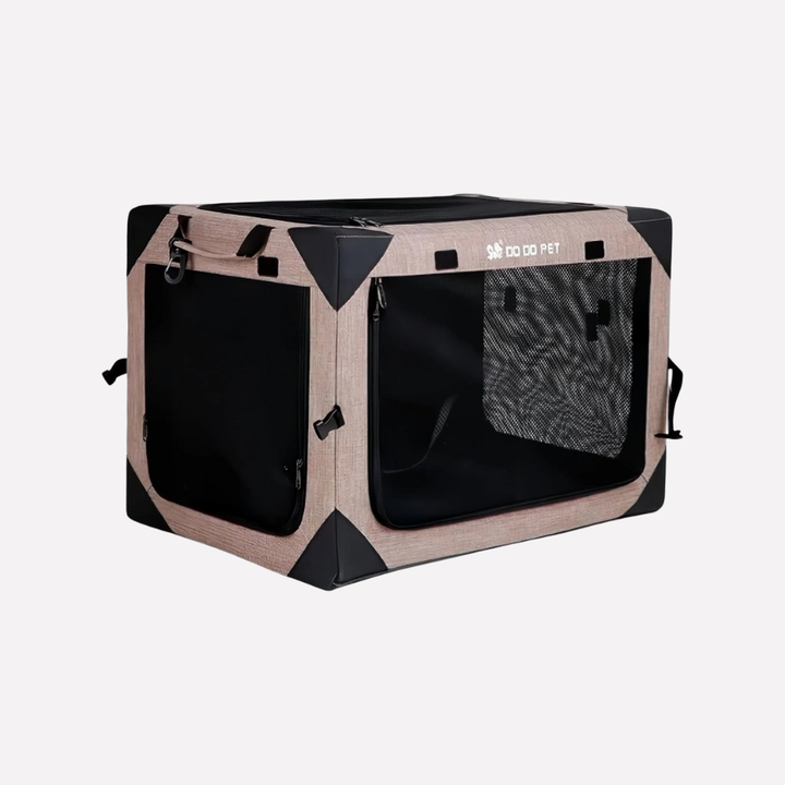 Foldable pet car seat in grey, for small dogs & cats, with a zippered mesh cover, on a back seat