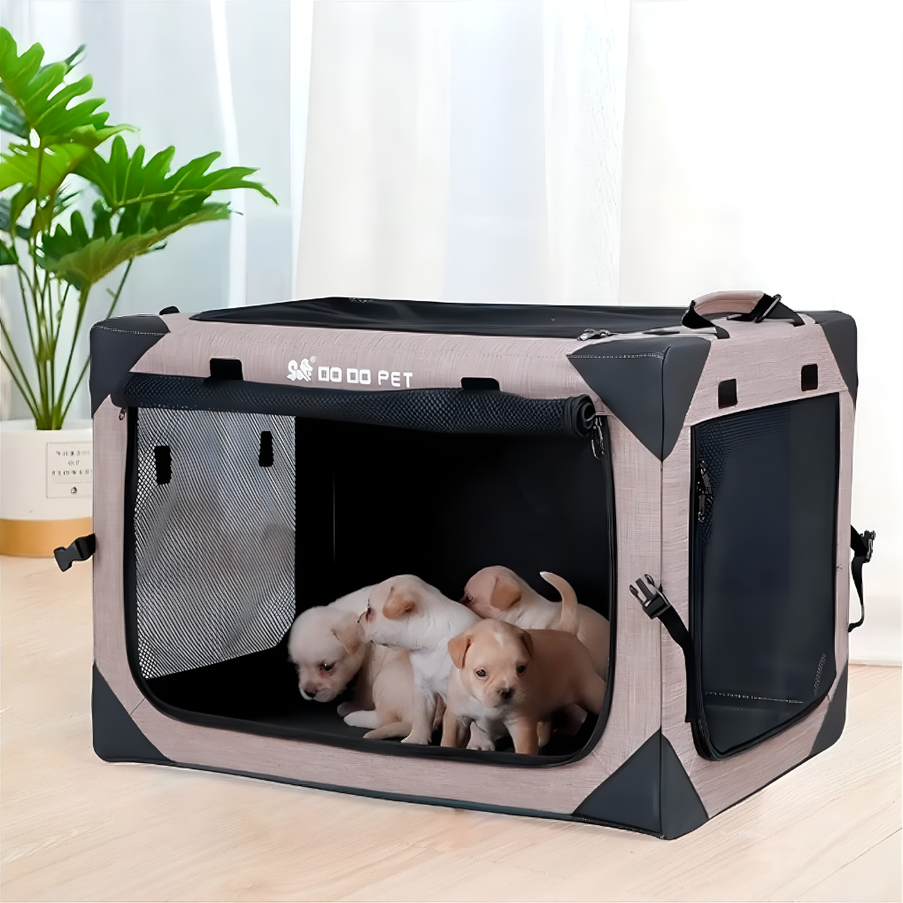 Empty pet car seat for small dog or cat with a safety clip, showing durable fabric & easy installation