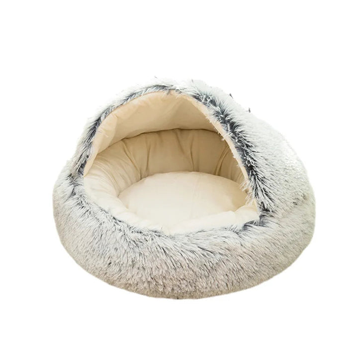 Plush dog bed cave, perfect for small dogs, featuring a non-slip design and ultra-soft fleece