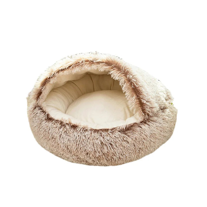 Cozy pet cave bed for small dogs, non-slip base, plush and soft for ultimate comfort