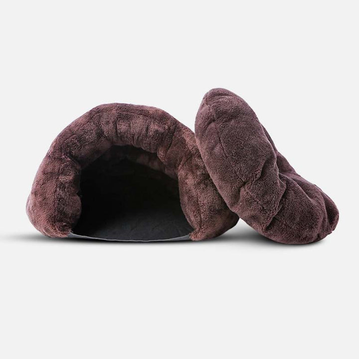 Luxury small dog bed, a faux fur calming cave perfect for pets needing anxiety relief and comfort.