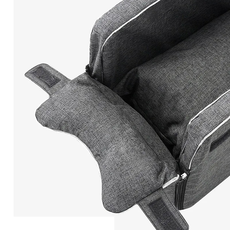 Plush interior of a small dog car carrier, offering comfort and security for pet travel.