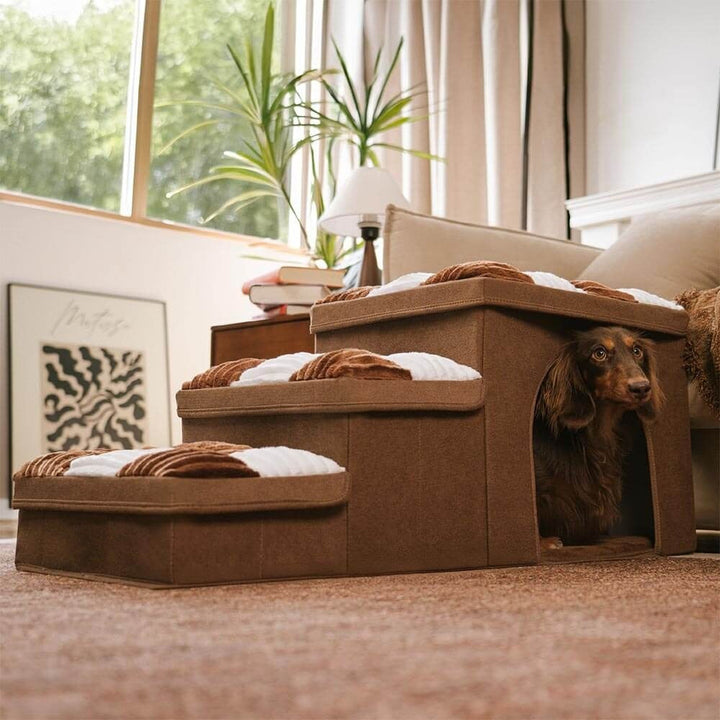 Pet furniture: Dog ramp and stairs with a soft pet condo and storage compartment for joint support.