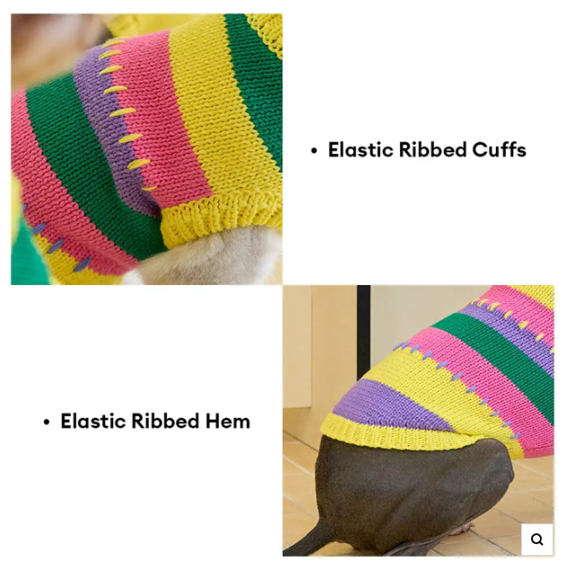 Sleeveless striped dog jumper, vivid knitwear for fashionable pets