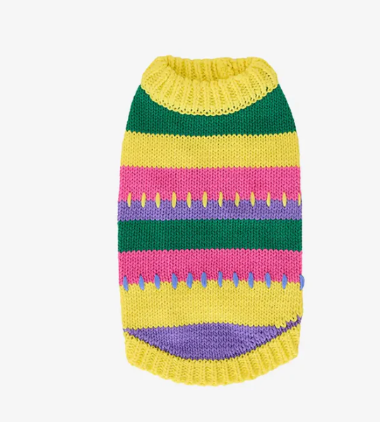 Dog fashion apparel: color-blocked striped knit jumper for small dogs