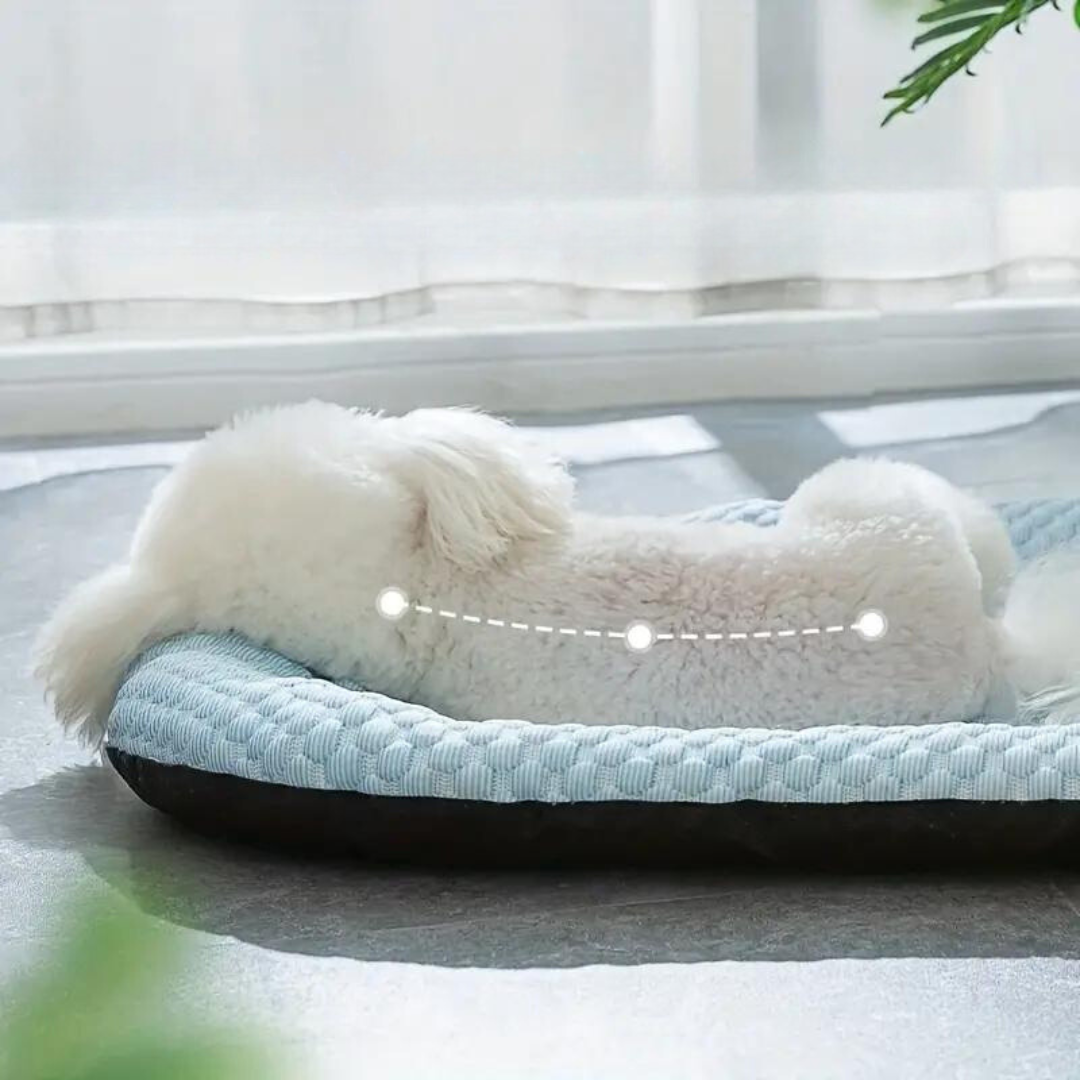 Non-slip bottom of a pet cooling bed, ensuring stability for active small and medium dogs