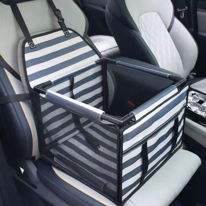 Durable elevated car seat for small dogs, designed for safe travel and improved pet visibility.
