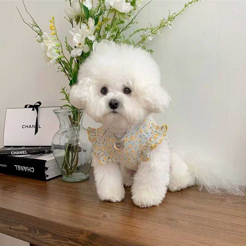 Stylish floral dog vest for small pets, featuring a breathable and comfortable fabric.