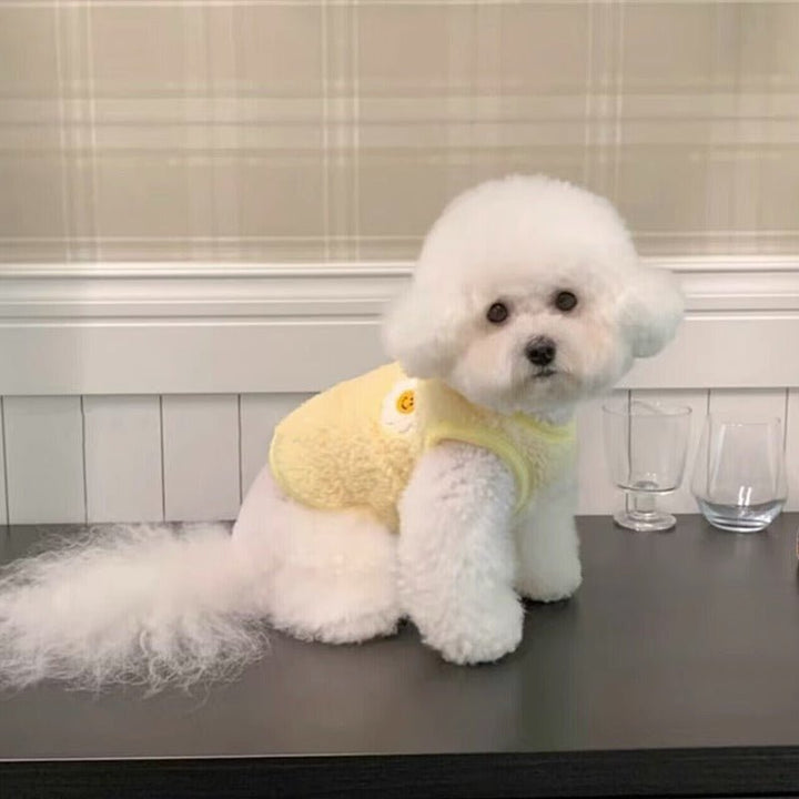 Yellow macaron sunflower dog vest, comfortable and cute pet sweater for dogs