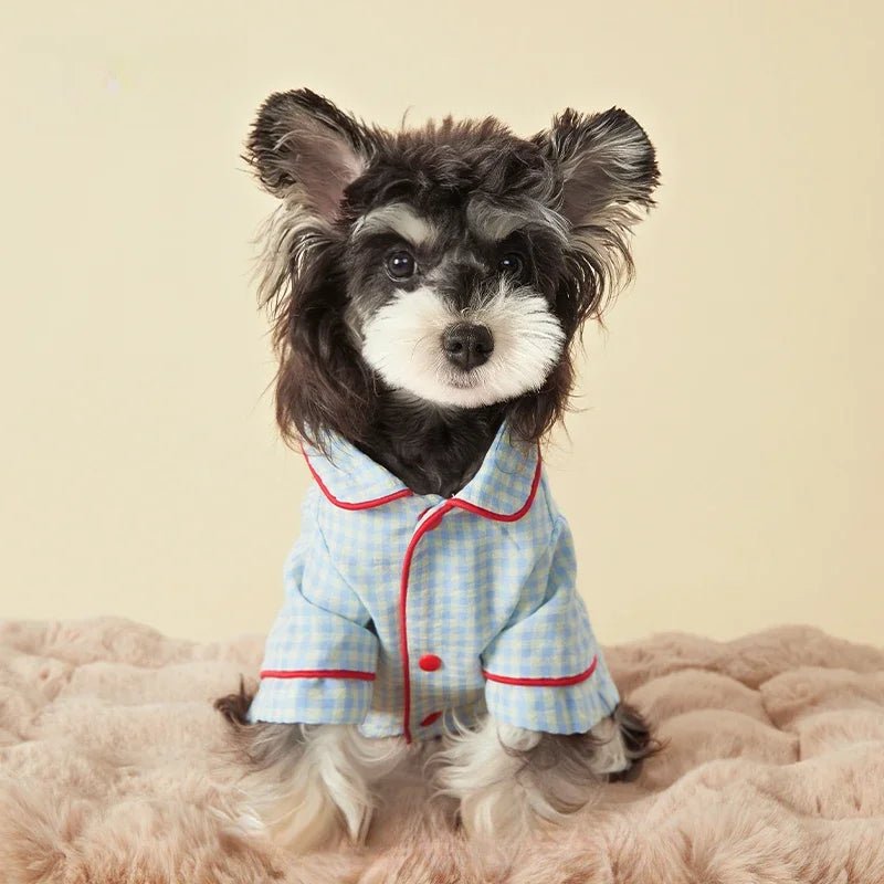 Dog plaid loungewear dress for small breeds, soft cotton pet outfit