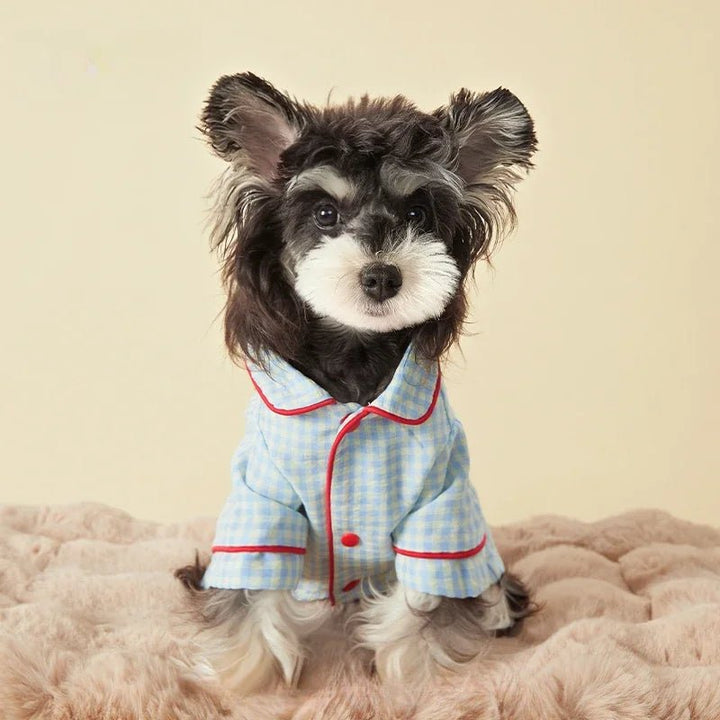 Dog plaid loungewear dress for small breeds, soft cotton pet outfit