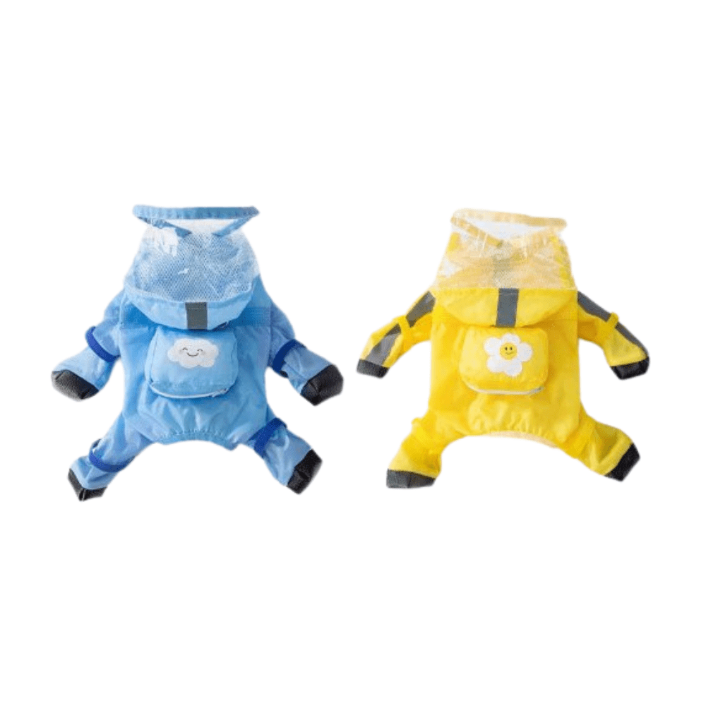 Adjustable green dog raincoat with hood, ideal for medium breeds in wet weather