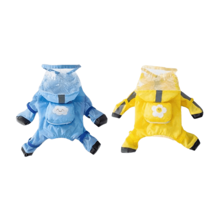 Adjustable green dog raincoat with hood, ideal for medium breeds in wet weather