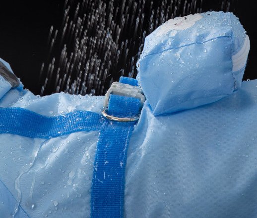 Waterproof pet apparel: blue dog raincoat with full coverage and hood for small dogs